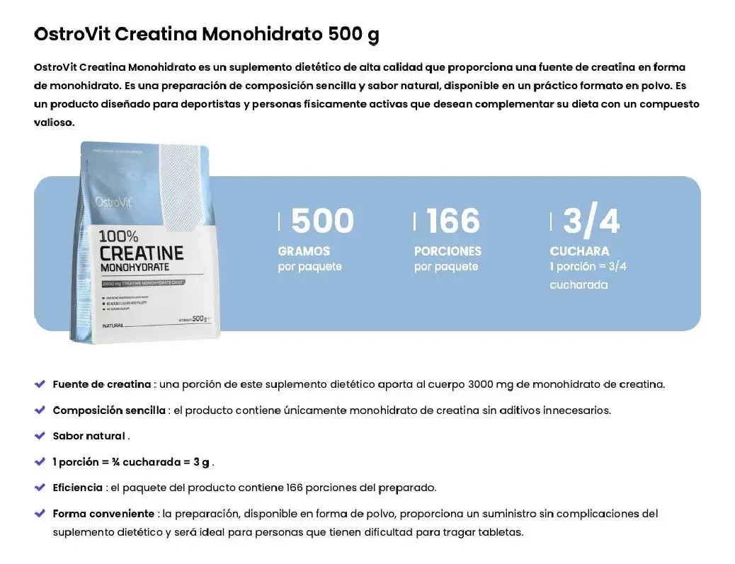 Pack X2 Creatina Monohidrato Ostrovit 500g - Imagen 2