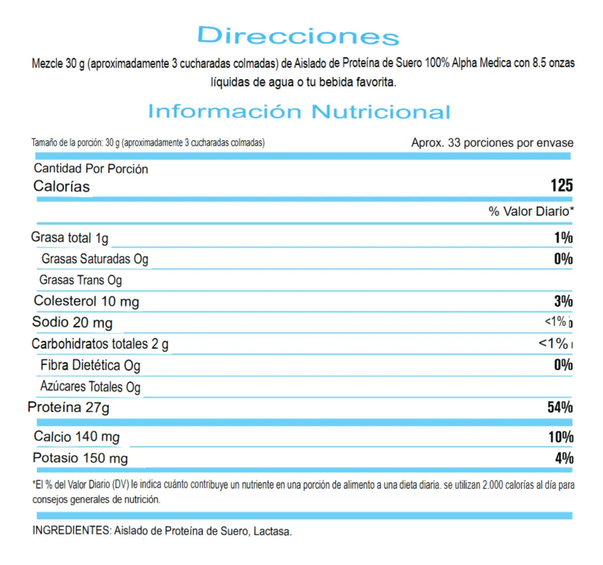Whey Protein 100% Isolate Marca Alpha Medica Premium Sabor Sin sabor - Imagen 2