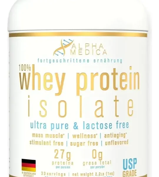 Whey Protein 100% Isolate Marca Alpha Medica Premium Sabor Sin sabor