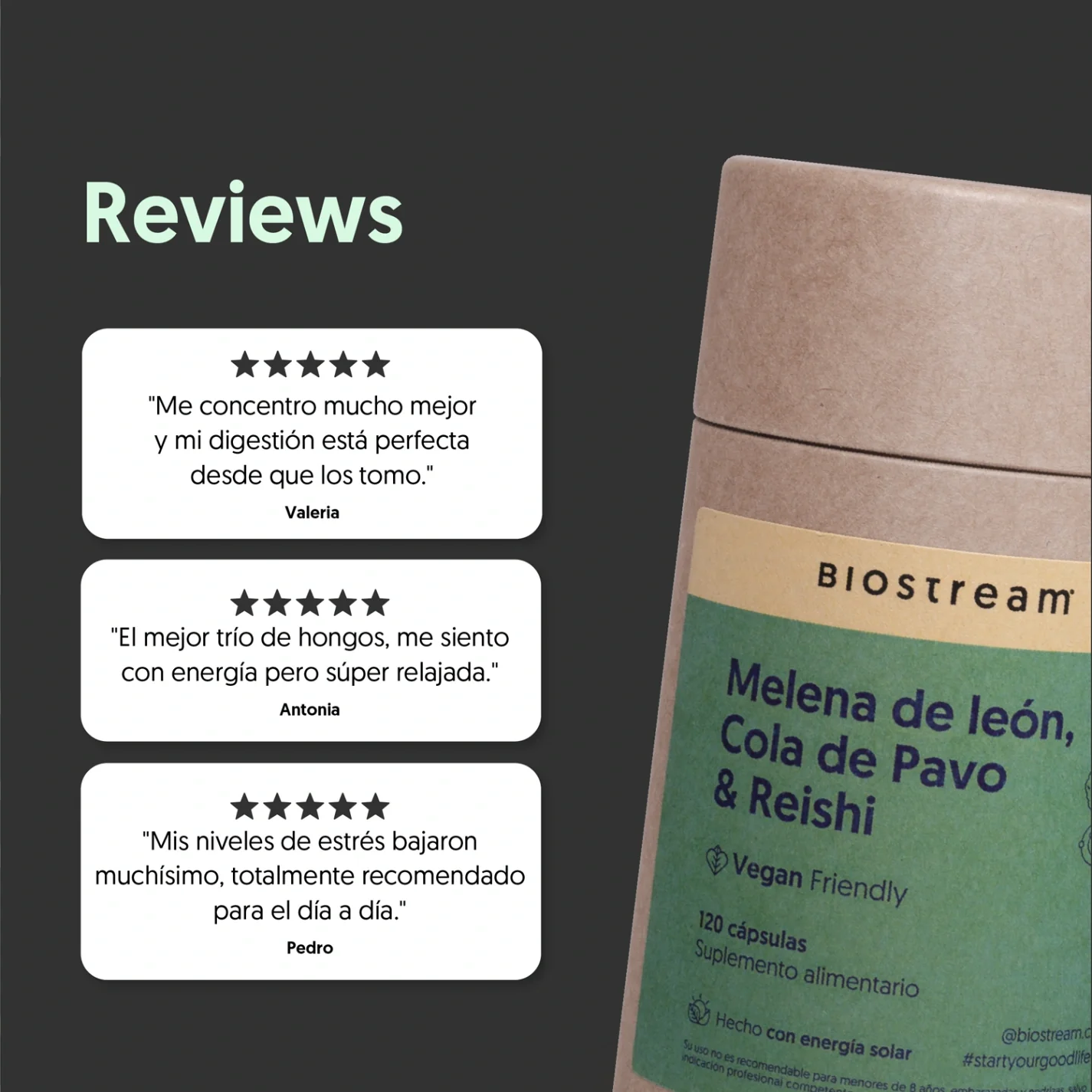 Melena de león, Cola de Pavo & Reishi 120 Cápsulas Vegano - Imagen 2